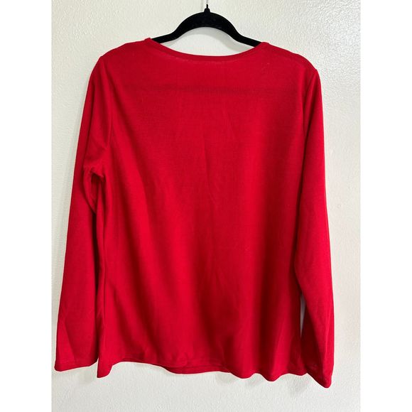 Ambrielle Women's Long Sleeve Red Tee with Lace Inserts at the Shoulder, Size XL - Picture 3 of 3